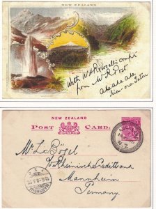 NEW ZEALAND 11/2p Q/VIC SUPERB AUCKLAND SPLIT RING TO MANNHEIM GERMANY POSTCARD