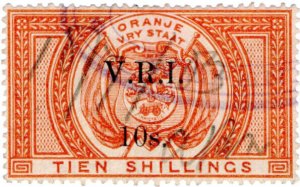 (I.B) Orange Free State Revenue : Duty Stamp 10/- (VRI)