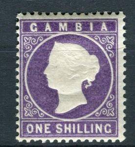 GAMBIA; 1886 classic QV Crown CA issue Mint hinged Shade of 1s. value