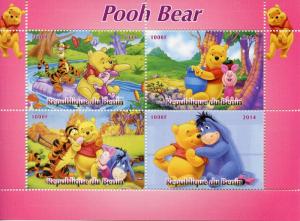 Benin 2014 MNH Winnie the Pooh Bear Tigger Eeyore 4v M/S Disney Cartoons Stamps