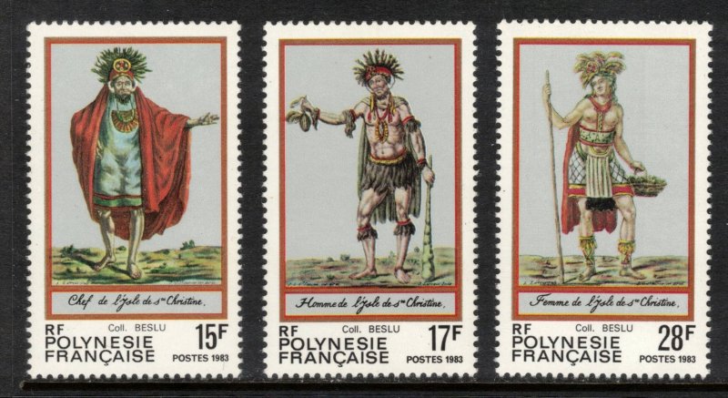 FRENCH POLYNESIA 1983 Traditional Costumes; Scott 383-85, Yvert 202-04; MNH