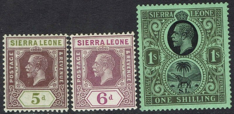 SIERRA LEONE 1921 KGV ELEPHANT 5D 6D AND 1/- WMK MULTI SCRIPT CA