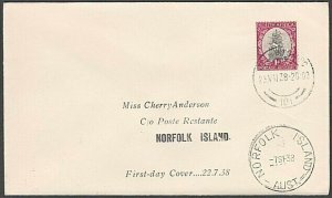 SOUTH AFRICA TO NORFOLK ISLAND 1938 cover Empire Airmail Scheme FDC.........M646