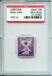 US SCOTT #1008, Mint-Gem-OG-NH Graded 100 PSE Encapsulated SMQ $165 (DFP 12/4/19
