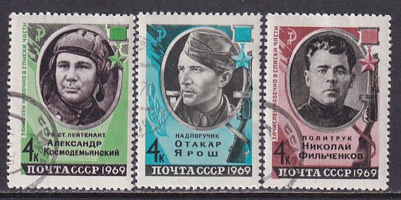 Russia 1969 Sc 3574-75A Heroes A Kosmodemiansky O Yarosh N Filchenkov Stamp CTO