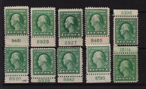 1917 Washington 1c Sc 498 MH/NH lot of plate number singles Hebert CV $30 (L28
