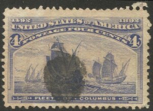 US 1893 Sc 233  Used, F-VF, 4c Columbus Exposition issue