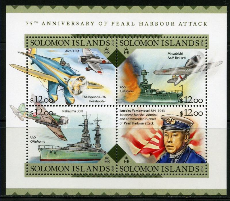 SOLOMON ISLANDS  2016 75th  ANN OF THE ATTACK ON  PEARL HARBOR  SHEET  MINT NH