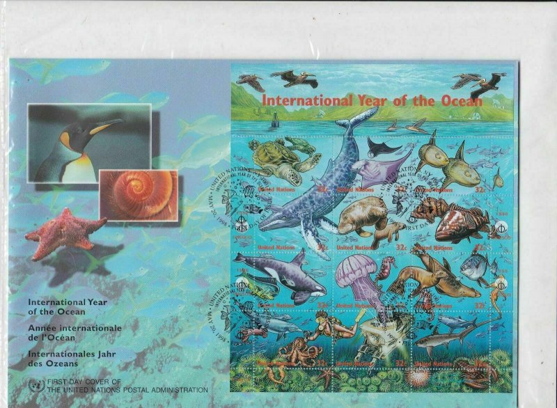 United Nations 1998 Int Year of the Ocean Large FDC Stamps Sheet Cover R 18827