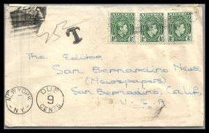 Abro Stamps Nigeria Cover Postage Due to San Bernadino Newspaper See Scan
