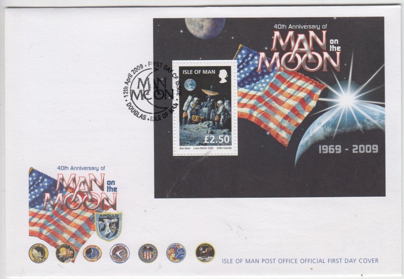 Isle of Man -  2008,  Man on Moon,  miniature sheet on FDC