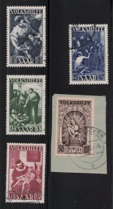 Saar Sc #B69-73 (1949) 8fr+2fr Moses to 50fr+20fr Madonna Cancelled Set VF