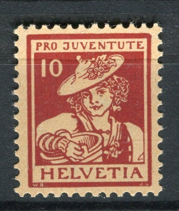 SWITZERLAND; 1916 early Pro Juventute issue Mint hinged 10c. value
