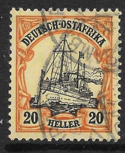 GERMAN EAST AFRICA SG38 1911 20h BLACK & RED ON YELLOW USED