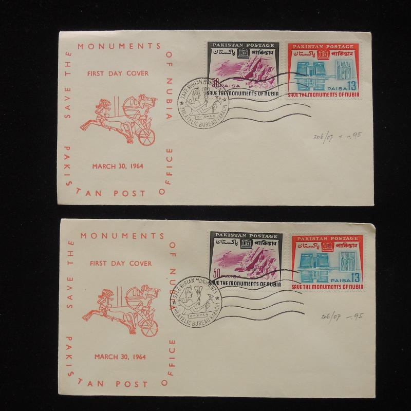 ZS-Y348 PAKISTAN - Fdc, 1964, Save The Monuments Of Nubia, Lot Of 2 Covers