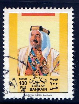 Bahrain #344 Sheik Isa on a stamp issued in 1989. PM