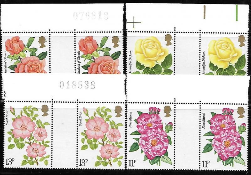 Great Britain 1976 National Rose Society Centenary Scott 786-789 Gutter pair MNH