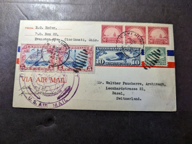 1929 USA LZ 127 Graf Zeppelin Airmail Cover Lakehurst NJ to Basel Switzerland