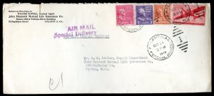 U.S. Scott 842, 841, 815 Prexies and C25 on Air Mail Special Delivery Cover