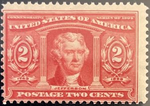 Scott #324 1904 2¢ Louisiana Purchase Thomas Jefferson MNH OG minor crease