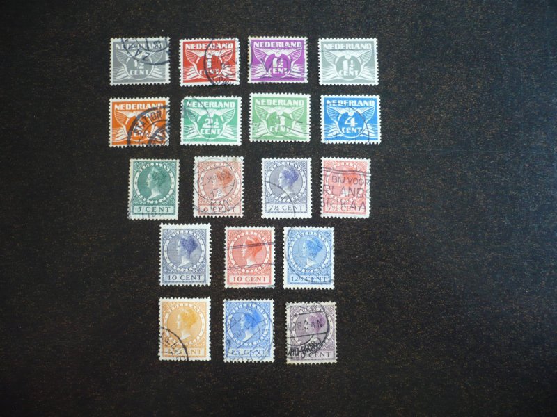 Stamps-Netherlands- Scott#164-175,177,178,180-182,189-Used Part Set of 18 Stamps