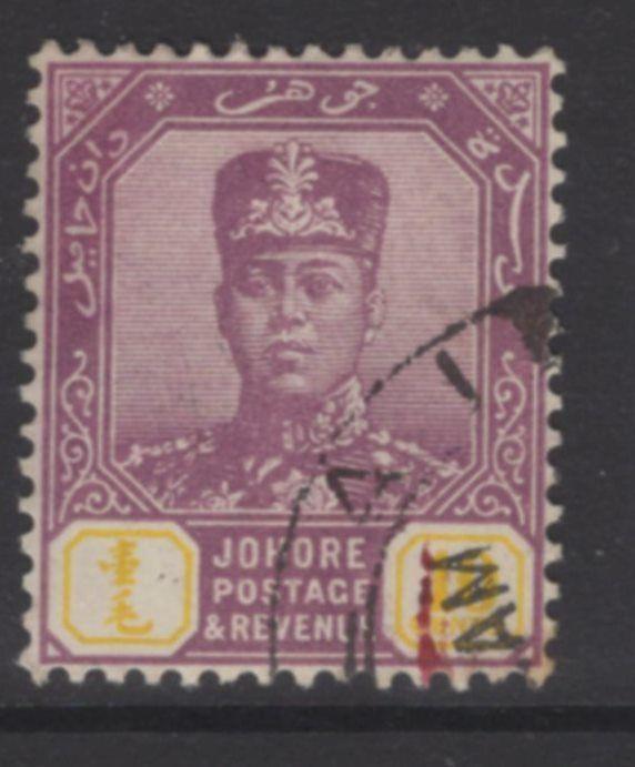 MALAYA JOHORE SG112 1922 10c DULL PURPLE & YELLOW USED