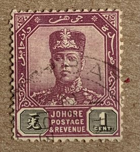 Malaya Johore 1921 1c Sultan Ibrahim, used. Scott 101, CV $0.25. SG 103