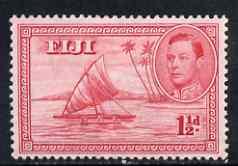 Fiji 1938-55 KG6 1.5d carmine P13.5 (die I empty canoe) m...