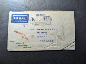 1936 India Scipio Ship Cover to London WC2 England Damaged by Sea Water