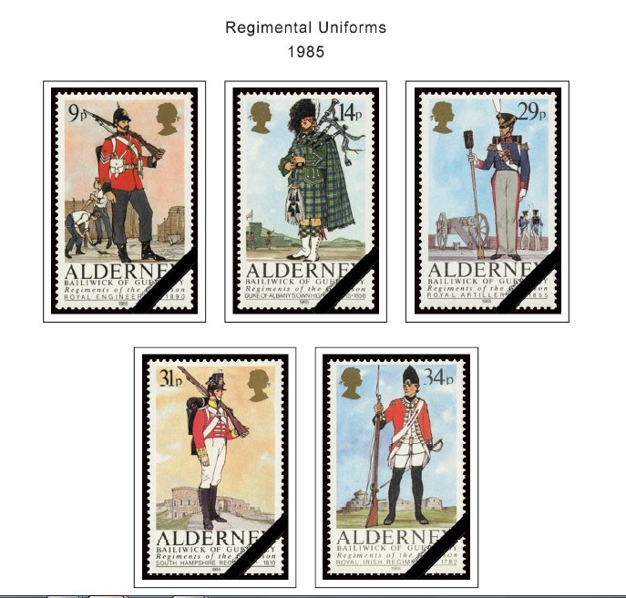 COLOR PRINTED GB ALDERNEY 1983-2020 STAMP ALBUM PAGES (89 illustrated pages)