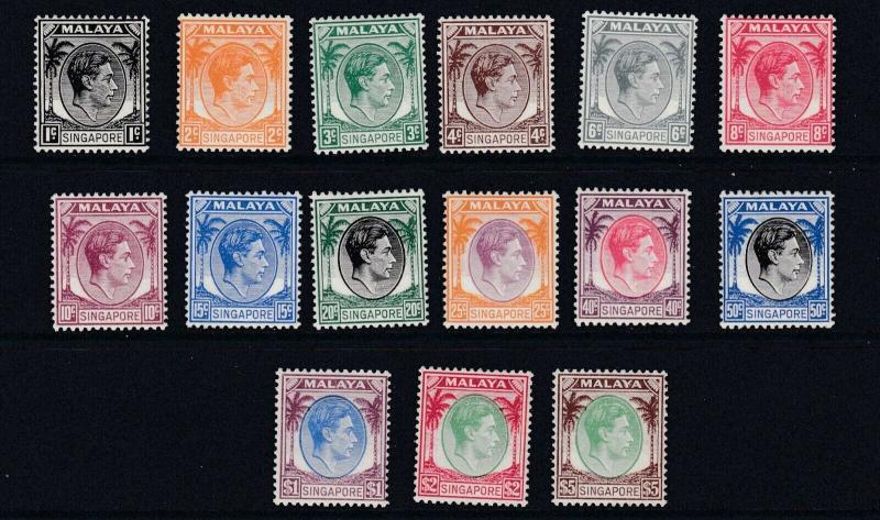 SINGAPORE  1948   S G 1 - 15   SET OF 15   PERF 14     MH   CAT £180