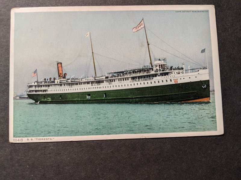 STEAMER SS TIONESTA 1910 Naval Postcard w/ note MACKINAC ISLAND, MICHIGAN