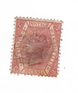 Straits Settlement #16 Thin Used - Stamp CAT VALUE $17.50