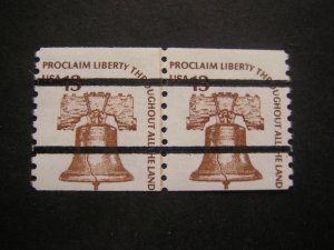 Scott 1618a, 13c PRECAN Liberty Bell Line Pair, shiny gum, MNH Americana Beauty