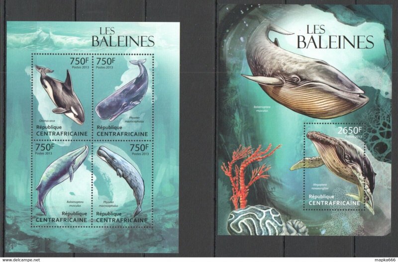 2013 Central Africa Fauna Fish & Marine Life Les Baleines Whales Kb+Bl ** Ca632