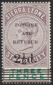 SIERRA LEONE 1897 QV POSTAGE & REVENUE 2½D ON 3D SG TYPE 10