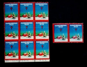 US #WX74 CHRISTMAS SEALS1934 ERROR EFO MNH OG Blk 9 Line Across Lower 6 Stamps