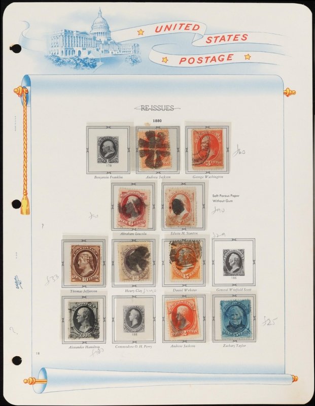 UNITED STATES 1870-80 Portrait collection. Sc cat US$3400+. SG cat £3900. (51). 