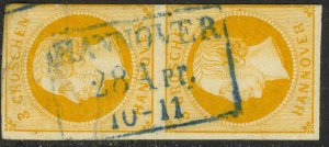 GERMAN STATES / HANOVER 1859-61 3gr KGV Vertical Pair VF POSTMARK Sc 22 Used