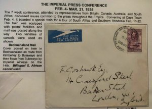 1935 Benchuanaland Imperial Press Conference Airmail Cover To London England