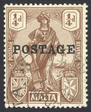 Malta Sc# 116 Used 1926 ¼p Standing Malta