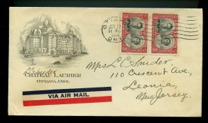 Nice Chateau Laurier air mail to USA 1939 Royal Visit stamps 6c Canada cover