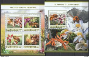 2017 Niger Bees & Orchids Flora & Fauna Insects #4997-0+Bl702 ** Fd0972