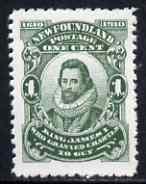 Newfoundland 1910 King James I 1c green P12 mounted mint ...