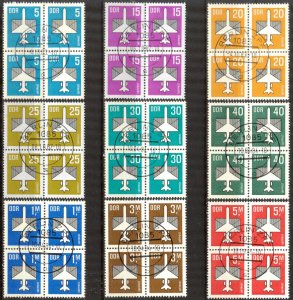 Germany DDR 1982 / 1987 Airmail Aviation set of 9 Blocks of 4 Used CTO