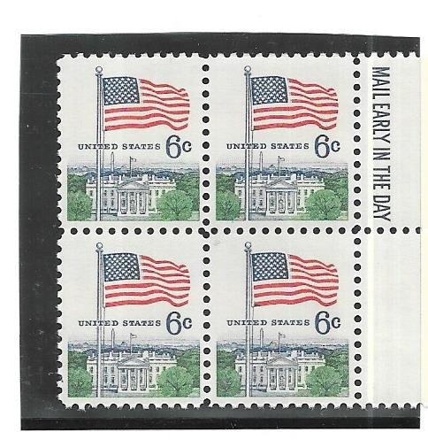 US#1338  6c Flag Over White House   Mail Early block of 4 (MNH) CV $1.00