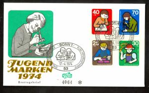 WEST GERMANY 1974 CHILDRENS FUND Semi Postal Set U/A Cachet FDC B508-B511