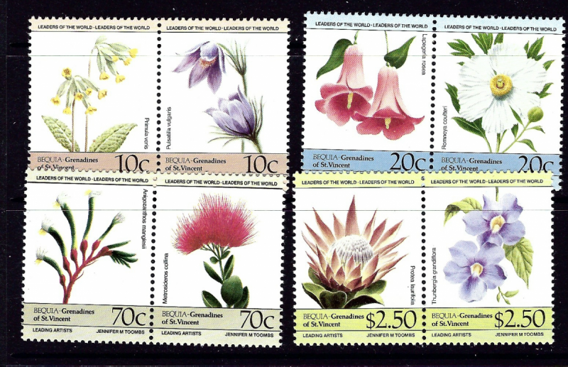 St Vincent-Grenadines-Bequia 194-97 MNH 1985 Flowers