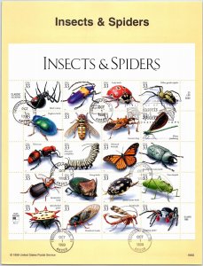 USPS SOUVENIR PAGE INSECTS AND SPIDERS MINIATURE SHEET PANE OF (20) 1999