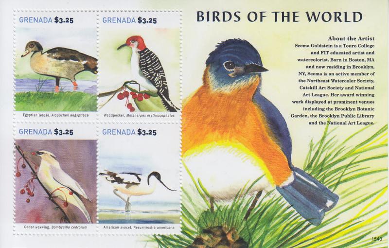 2016 Grenada Birds of the World MS4 (Scott NA) MNH